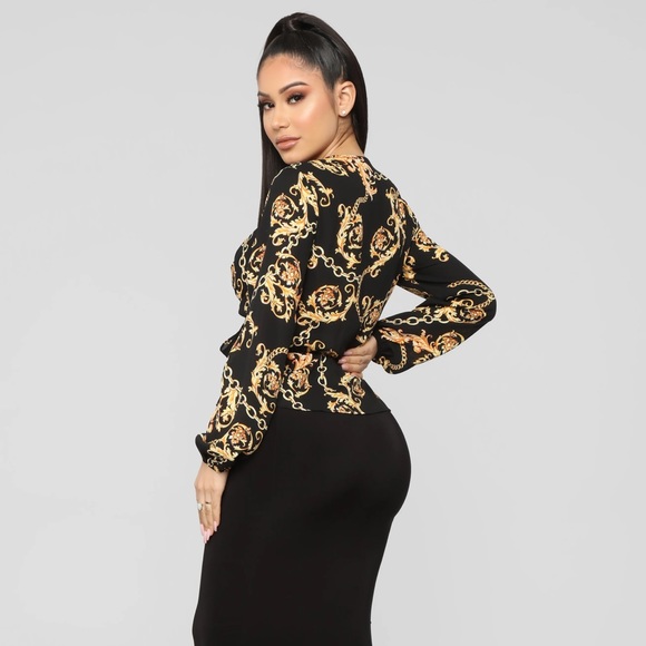 Fashion Nova Vanessa Gold Chain Black Blouse - Picture 3 of 6